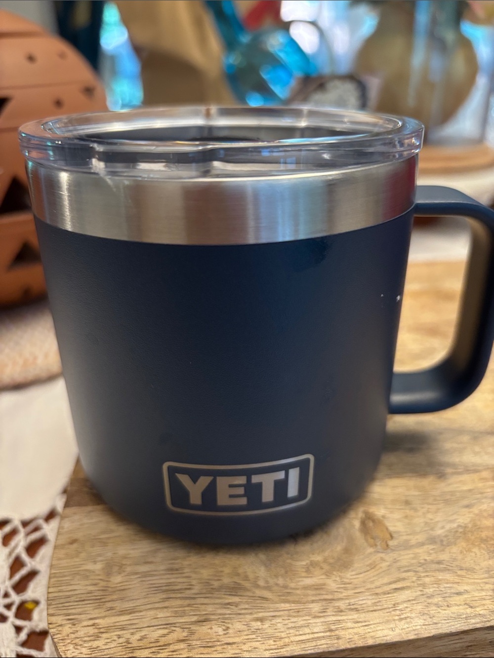 Yeti Navy Blue Stainless Steel Insulated Mug with Handle and Lid
